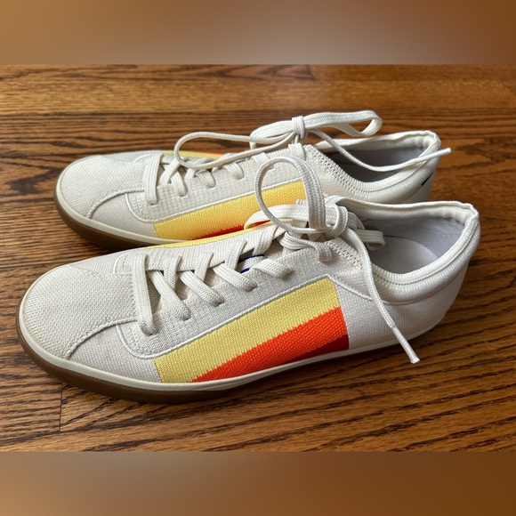 Rothy's The Lace Up Sneaker Rare Yellow Retro Stripe Women's Size 9 - Picture 2 of 5